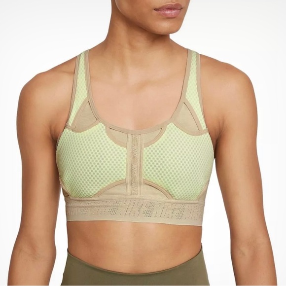 Nike Swoosh Ultrabreathe Sports Bra Womens S Green/Yellow/Cream Medium Support - Picture 1 of 7